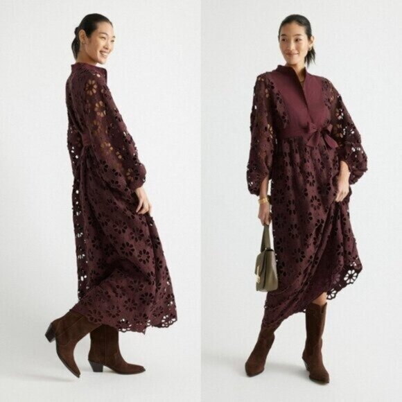 Tuckernuck NEW Merlot Lace Calliope Long Sleeve Chic Maxi Dress Size XL - Picture 4 of 12